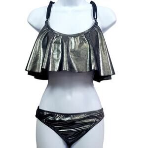 NWT Oreageous Silver 2 piece Swim Suit Size‎ L and XL